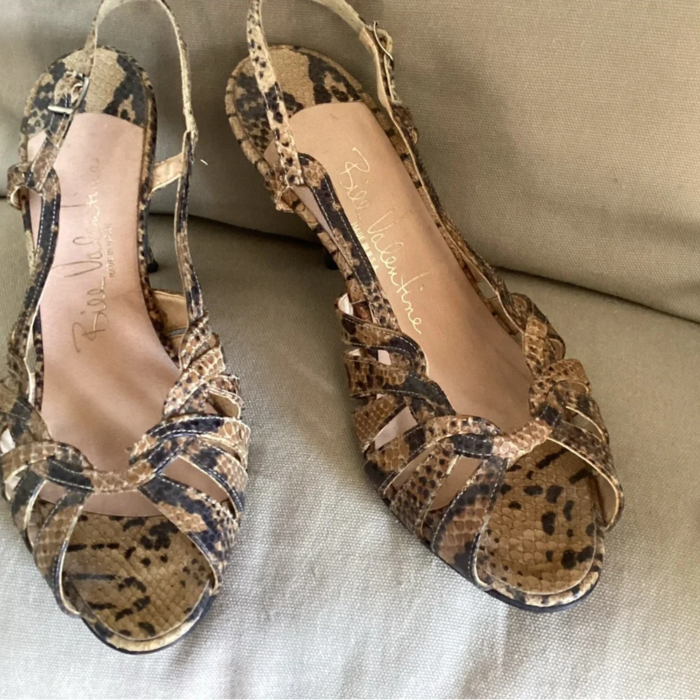 Vintage Brown Snake Print Slingback Sandals 7 - Picture 1 of 5